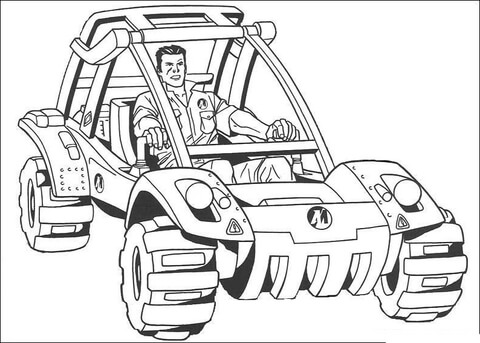 Action Man Is riding Light Strike Vehicle  Coloring page