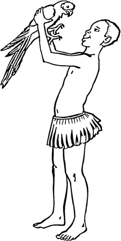 African with Parrot  Coloring page