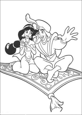 Aladdin And Jasmine on the carpet Coloring page