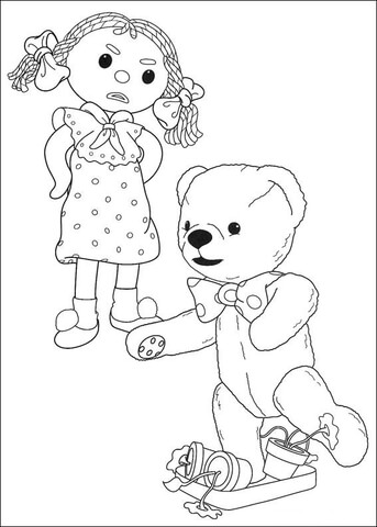 Teddy runs and does damage to the plants Coloring page