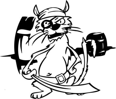 Angry Pirate Cat with a Sword Coloring page