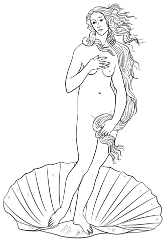 Aphrodite from the Birth of Venus by Sandro Botticelli Coloring page
