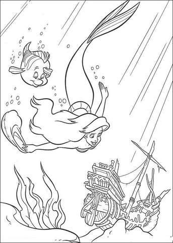 Ariel And Flounder Are Swimming Together  Coloring page