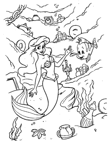 Ariel and under sea world Coloring page