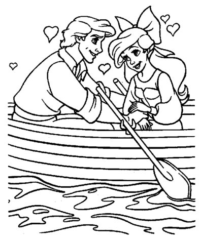 Ariel And Prince Eric in a boat Coloring page