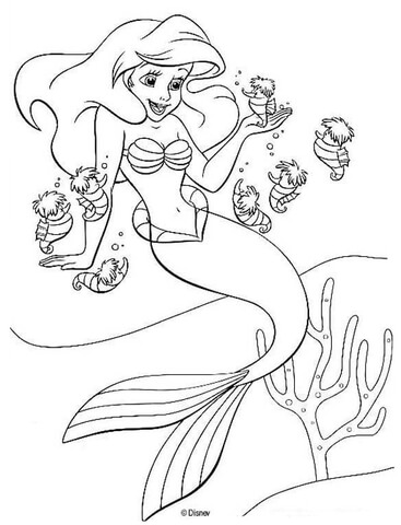 Ariel And Seahorses  Coloring page