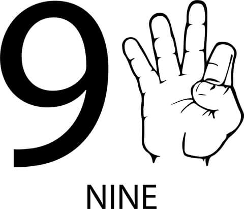 ASL Number Nine Coloring page