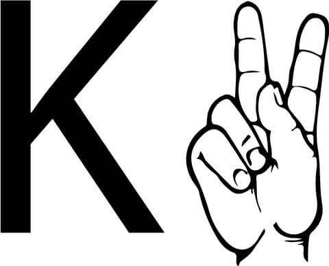 ASL Sign Language Letter K Coloring page