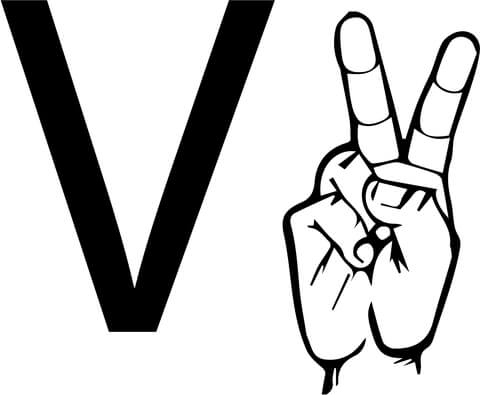 ASL Sign Language Letter V Coloring page