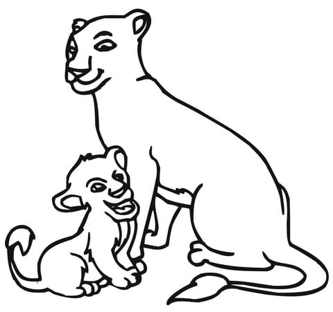 Baby Lion and Lioness Coloring page