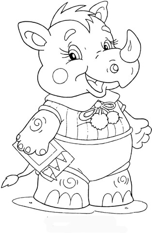 Baby Rhinoceros at school Coloring page