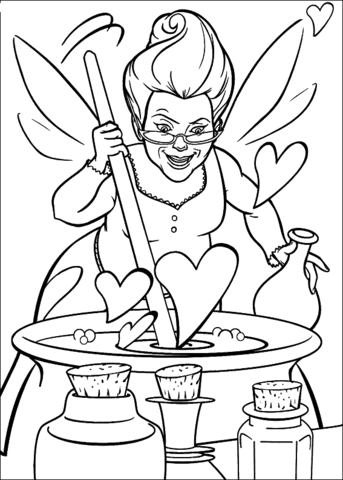 The Fairy Godmother preparing the magic potion Coloring page