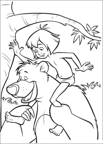 Baloo And Mowgli Play With A Tree  Coloring page