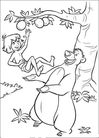 Baloo Helps Mowgli To Take Some Mangos  Coloring page