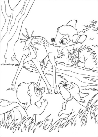 Bambi, Thumper And Flower  Coloring page