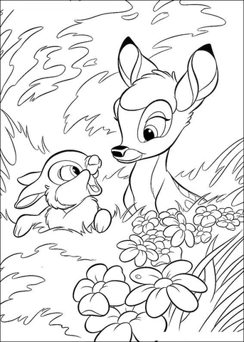 Bambi With Thumper In The Forest  Coloring page