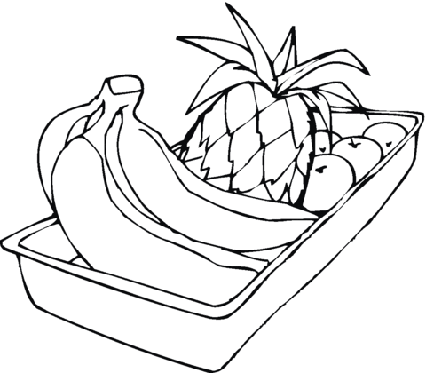 Hand of bananas, pineapple and apples Coloring page