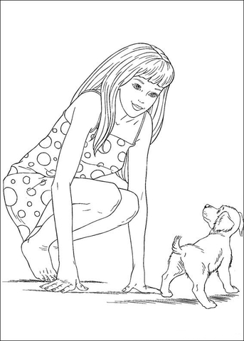 Barbie with little dog Coloring page