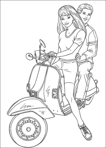 Barbie on a motorcycle Coloring page