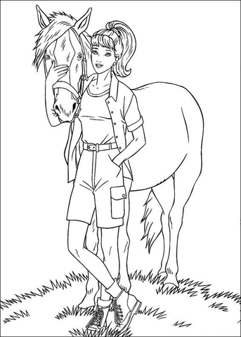 Barbie with a horse Coloring page