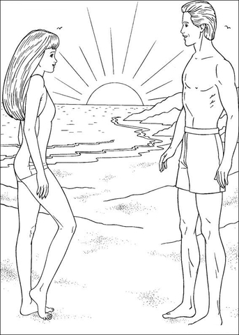 Barbie and Ken on a beach  Coloring page