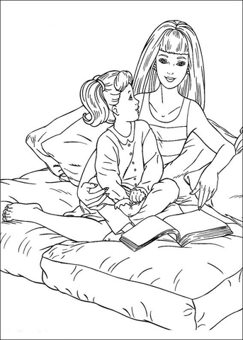 Barbie with little girl Coloring page