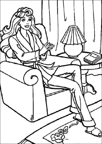 Barbie sits in a chair Coloring page