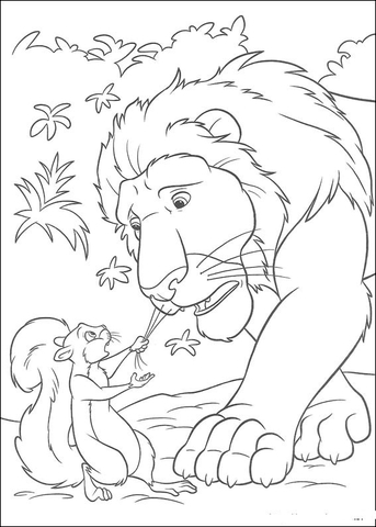 Benny the squirrel Asks Samson To Follow Him  Coloring page