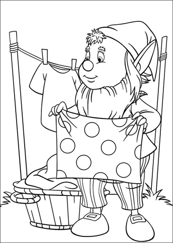 Big-Ears hangs the freshly washed clothes  Coloring page