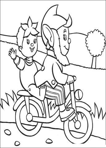 Big-Ears Rides A Bicycle With Noddy  Coloring page