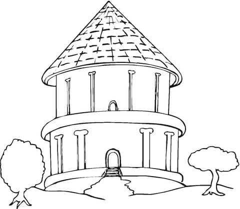 Big Round Bungalow In The Trees  Coloring page