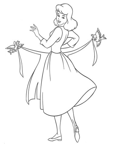 Birds Help Cinderella To Use Her Apron  Coloring page