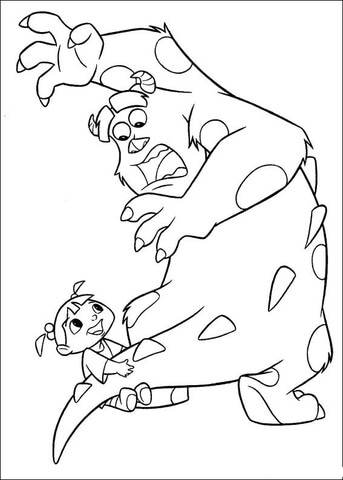 Boo Holds Sulley's Tail  Coloring page