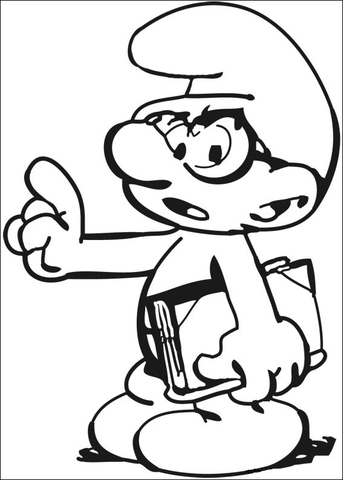 Brainy Smurf with a book Coloring page