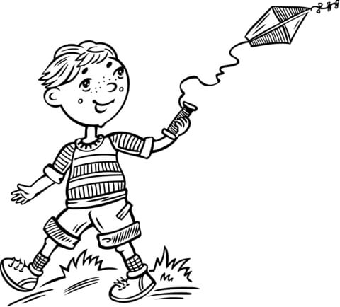 Boy Flying a Kite Coloring page