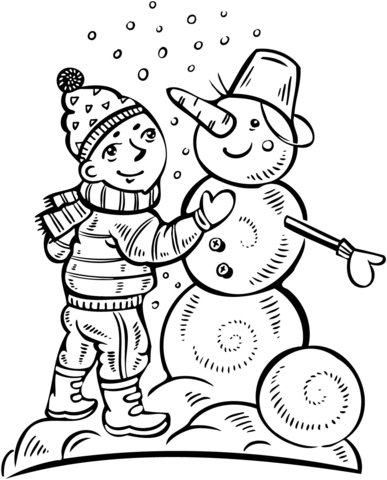 Boy Making a Snowman Coloring page