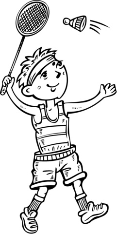 Boy Playing Badminton Coloring page