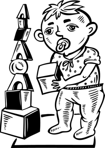 Boy Playing with Toy Blocks Coloring page