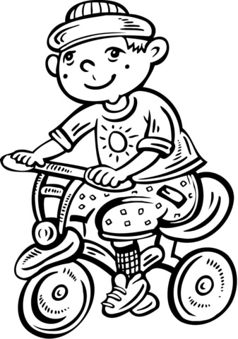 Boy Riding His Bike Coloring page