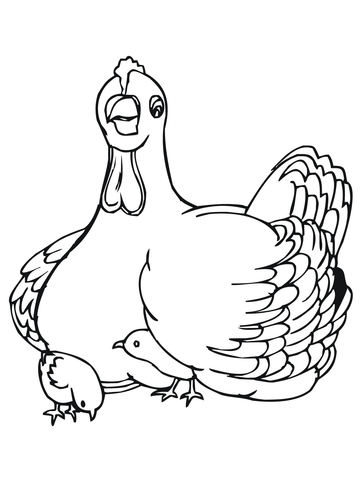 Brood Hen with Chicks Coloring page