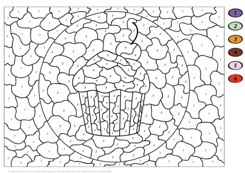 Cake with Cherry Color by Number Coloring page