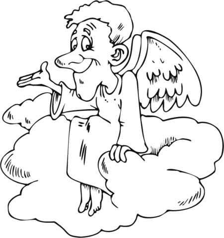 Cartoon Angel Sitting on a Cloud Coloring page