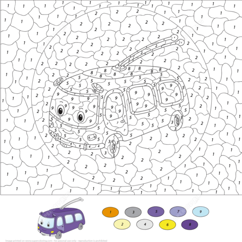 Trolleybus Color by Number Coloring page