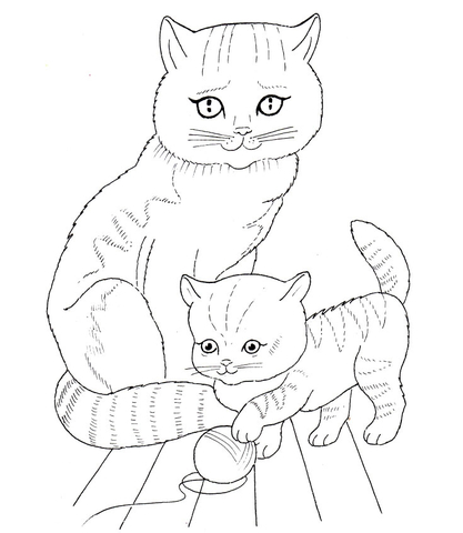 Cat Mother and Kitten Coloring page