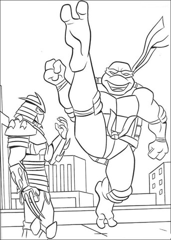 The Shredder and Ninja Turtle Coloring page