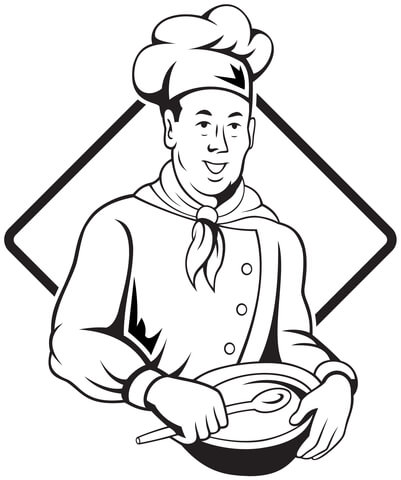 Chef Holding Spoon and Bowl Coloring page