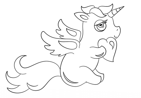 Chibi Unicorn with Heart Coloring page