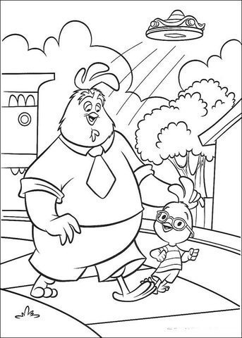 Chicken Little And his Father Are Walking Together  Coloring page