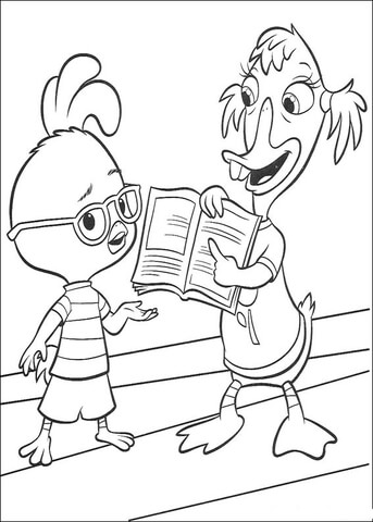 Chicken Little Is Reading A Book  Coloring page