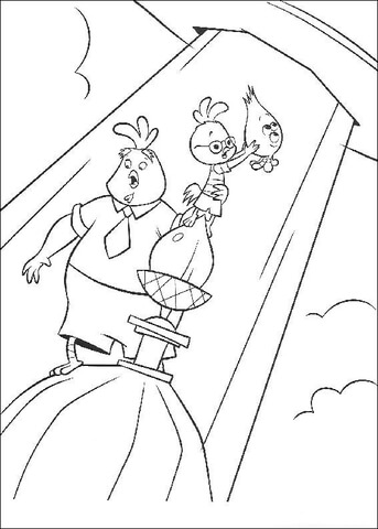 Chicken Little Take His Father To The Ufo  Coloring page